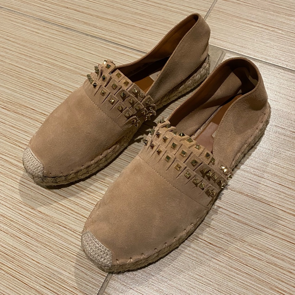 Valentino Rockstud Suede Leather Espadrille Flats